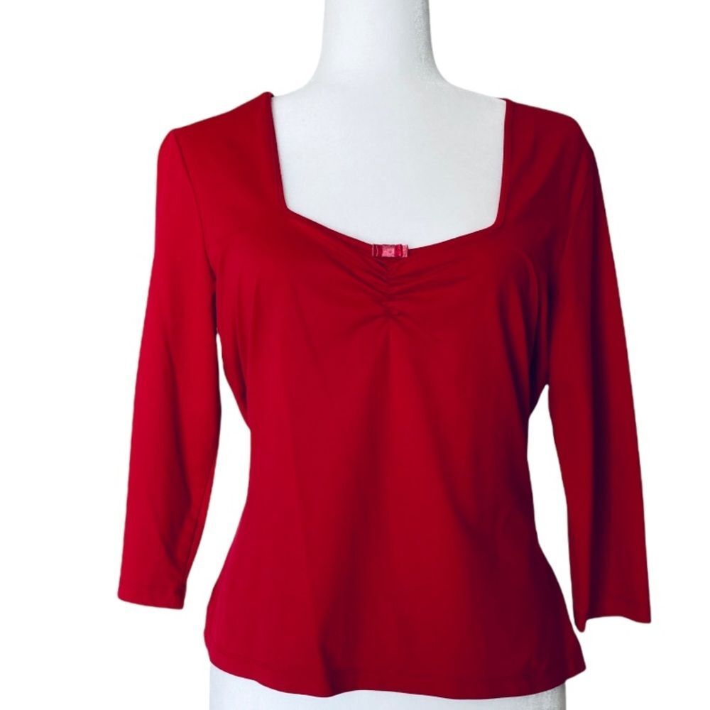 S. Oliver Women Blouse Size 42 Red Geometric Neck Long Sleeve